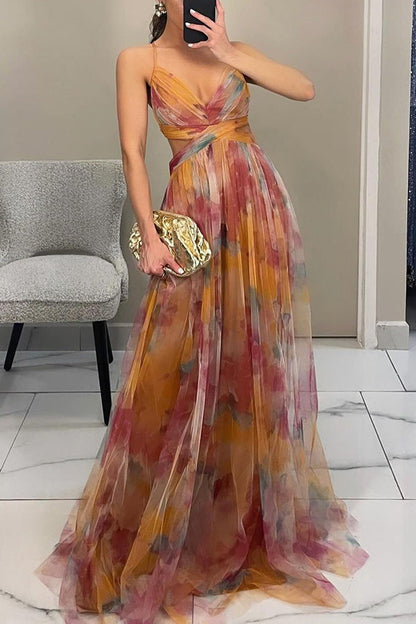 Mehrfarbiges Maxikleid mit V-Ausschnitt | Festliche Kleider Damen 7
