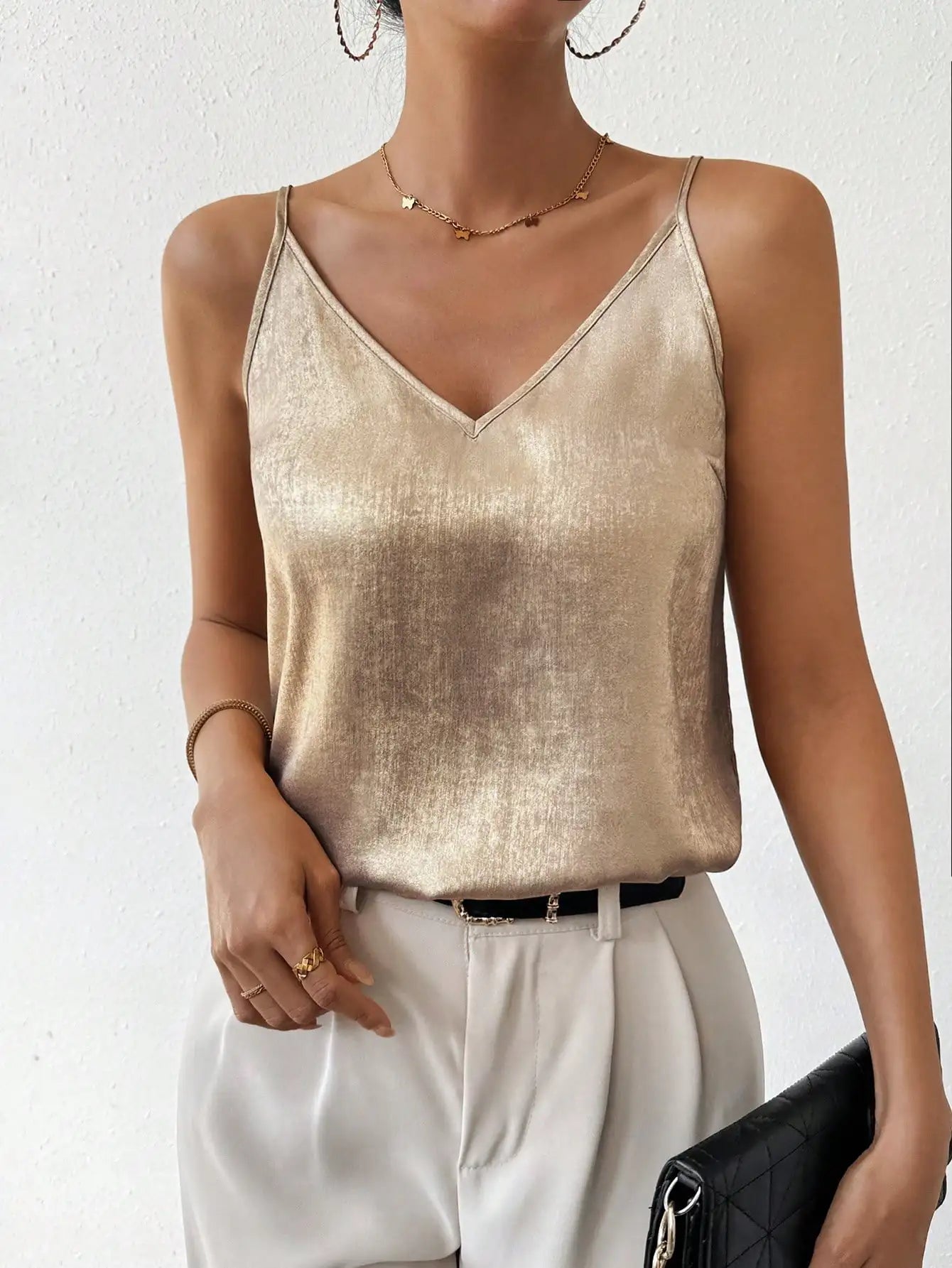 Metallisches Cami-Top mit V-Ausschnitt | Damen Tanktop 6