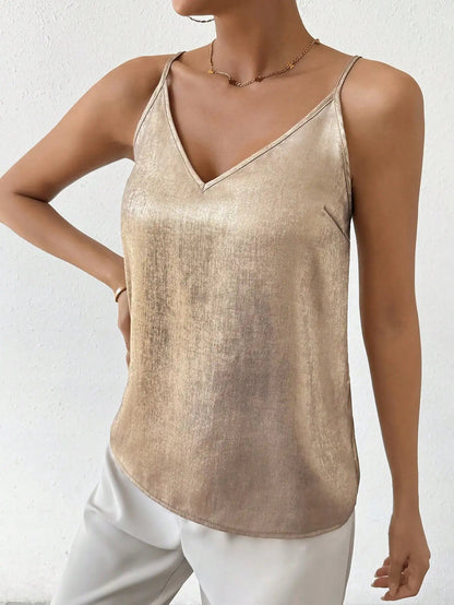 Metallisches Cami-Top mit V-Ausschnitt | Damen Tanktop 7