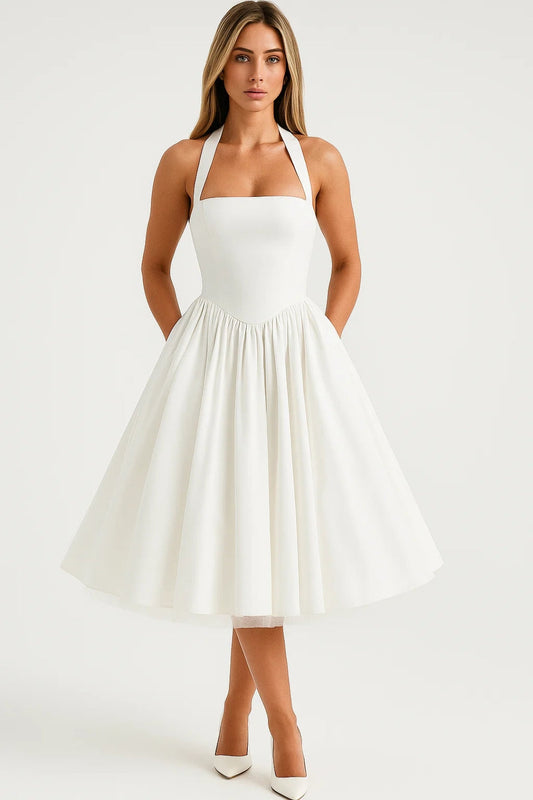 Midikleid Damen Neckholder A-Linie Festliches Kleid 0