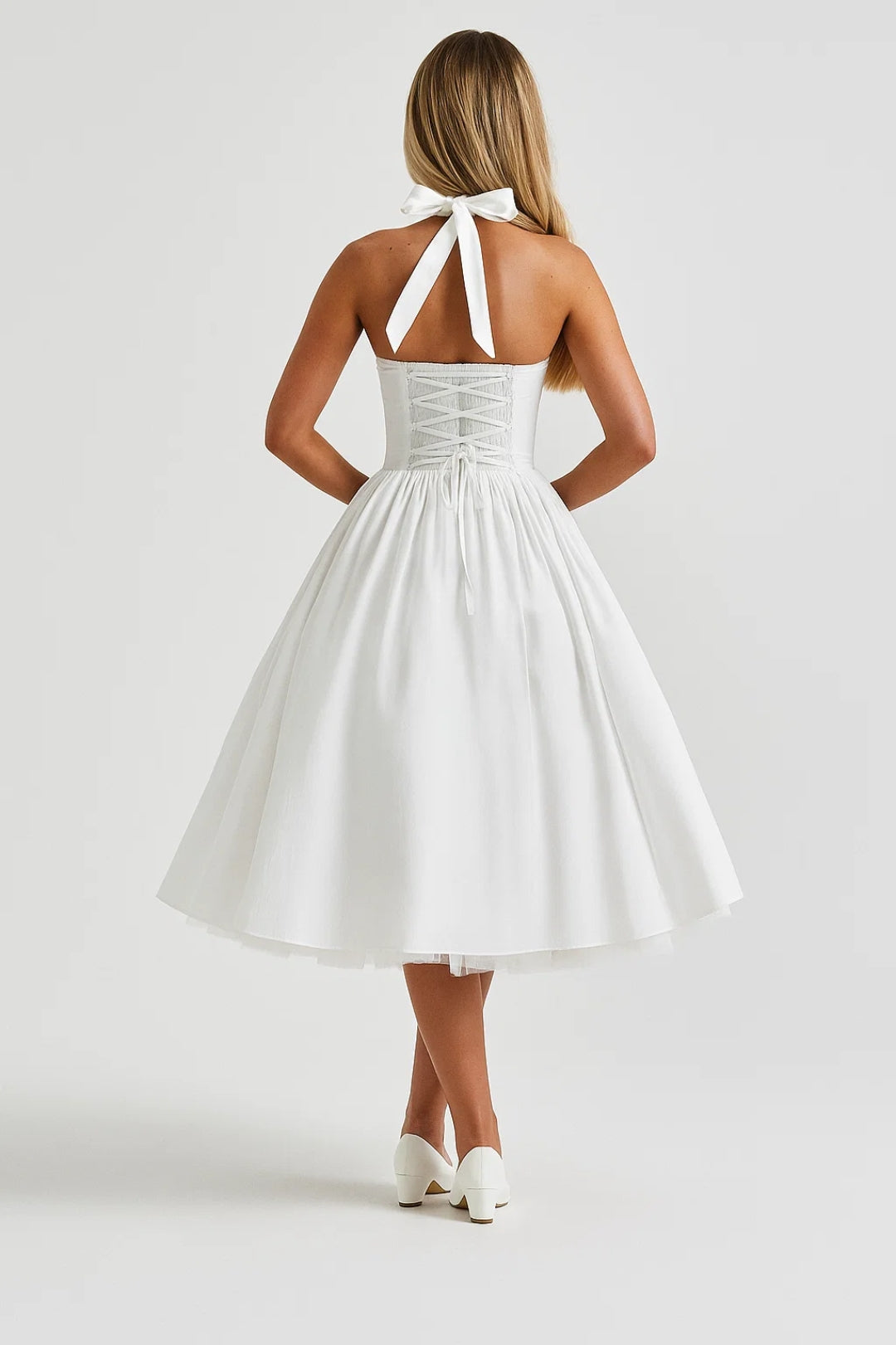Midikleid Damen Neckholder A-Linie Festliches Kleid 2