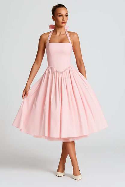 Midikleid Damen Neckholder A-Linie Festliches Kleid 5