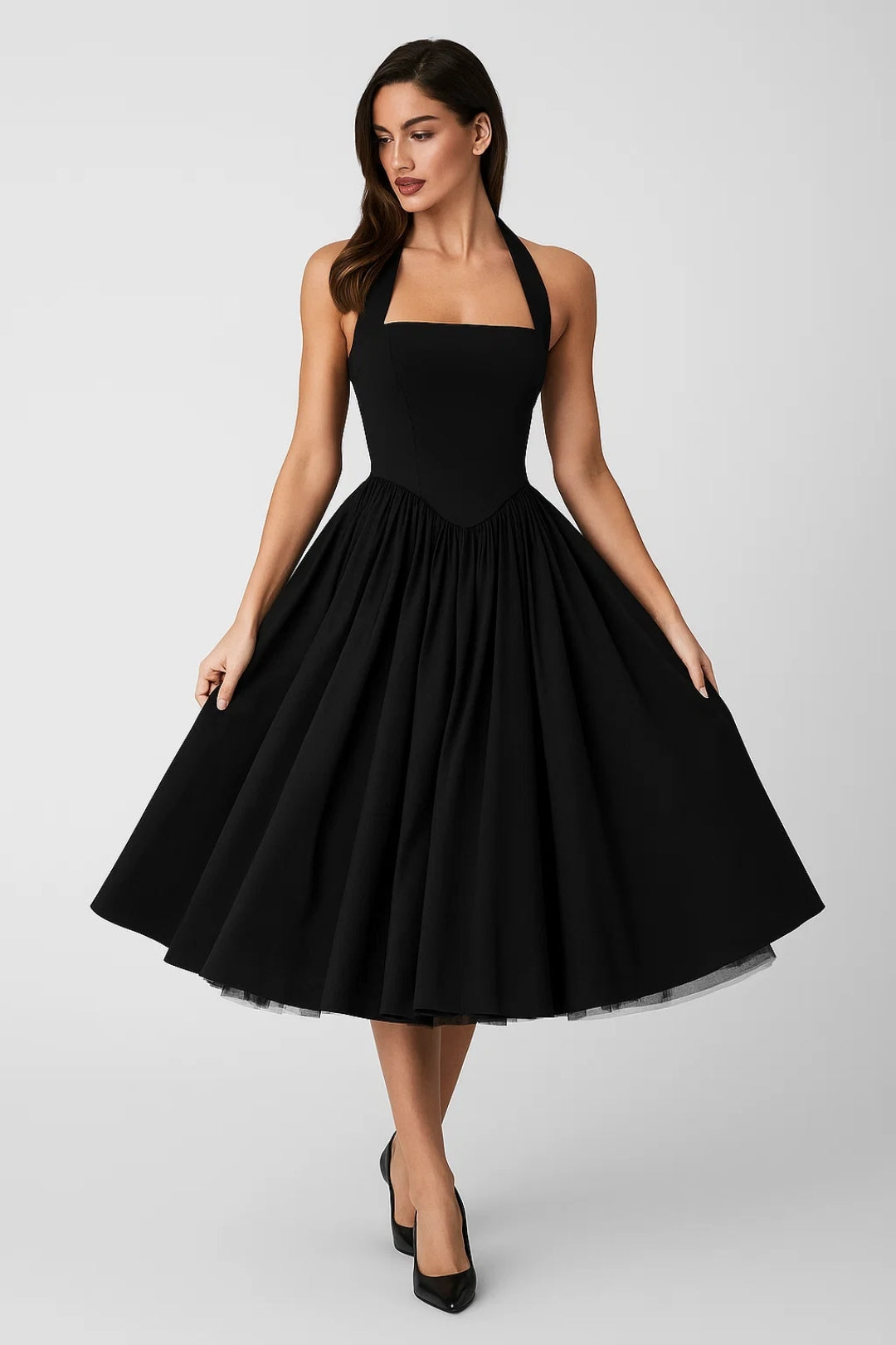 Midikleid Damen Neckholder A-Linie Festliches Kleid 6