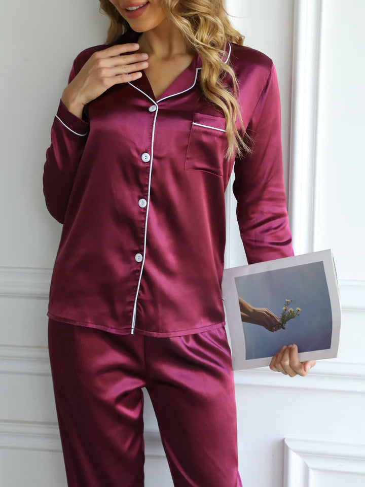 Mirla Satin Pyjama-Set Damen | Elegantes Lounge-Set Langarm 1