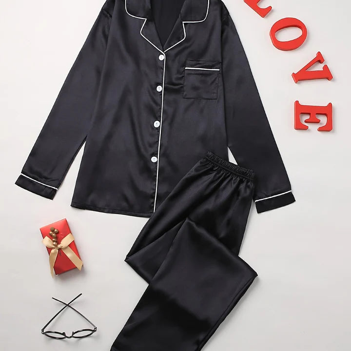 Mirla Satin Pyjama-Set Damen | Elegantes Lounge-Set Langarm 11