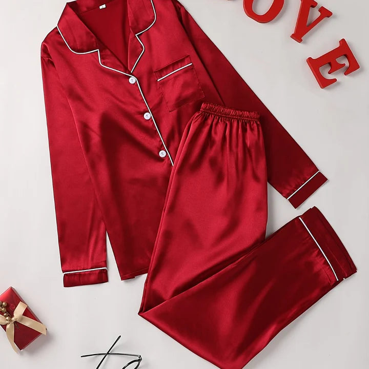 Mirla Satin Pyjama-Set Damen | Elegantes Lounge-Set Langarm 12