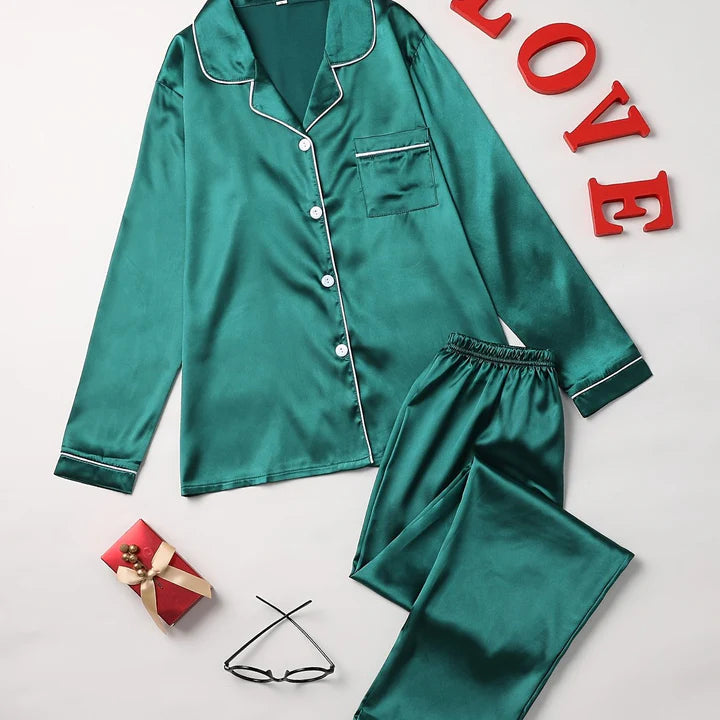 Mirla Satin Pyjama-Set Damen | Elegantes Lounge-Set Langarm 14