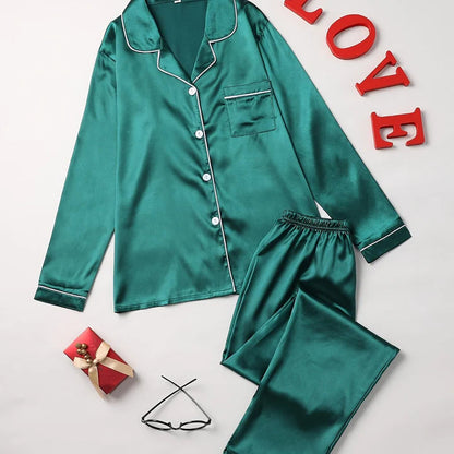 Mirla Satin Pyjama-Set Damen | Elegantes Lounge-Set Langarm 14