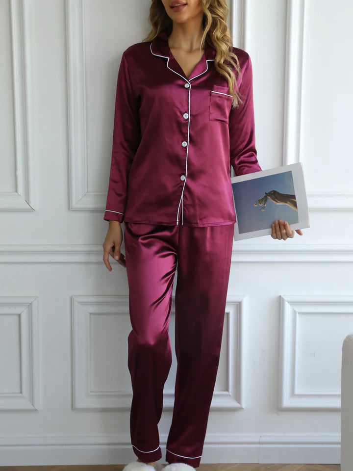 Mirla Satin Pyjama-Set Damen | Elegantes Lounge-Set Langarm 5