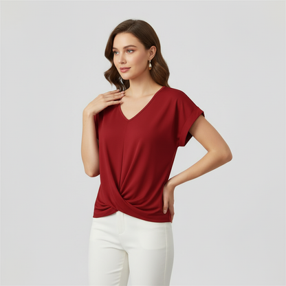 Modisches Kurzarm Top Damen | Oberteil mit V-Ausschnitt