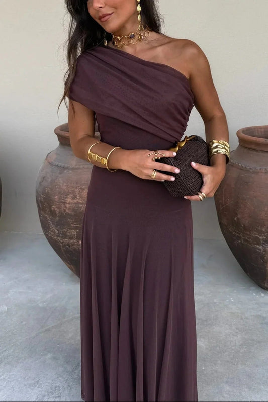 Plissiertes Sommerkleid mit einem Schulterträger für Damen 0