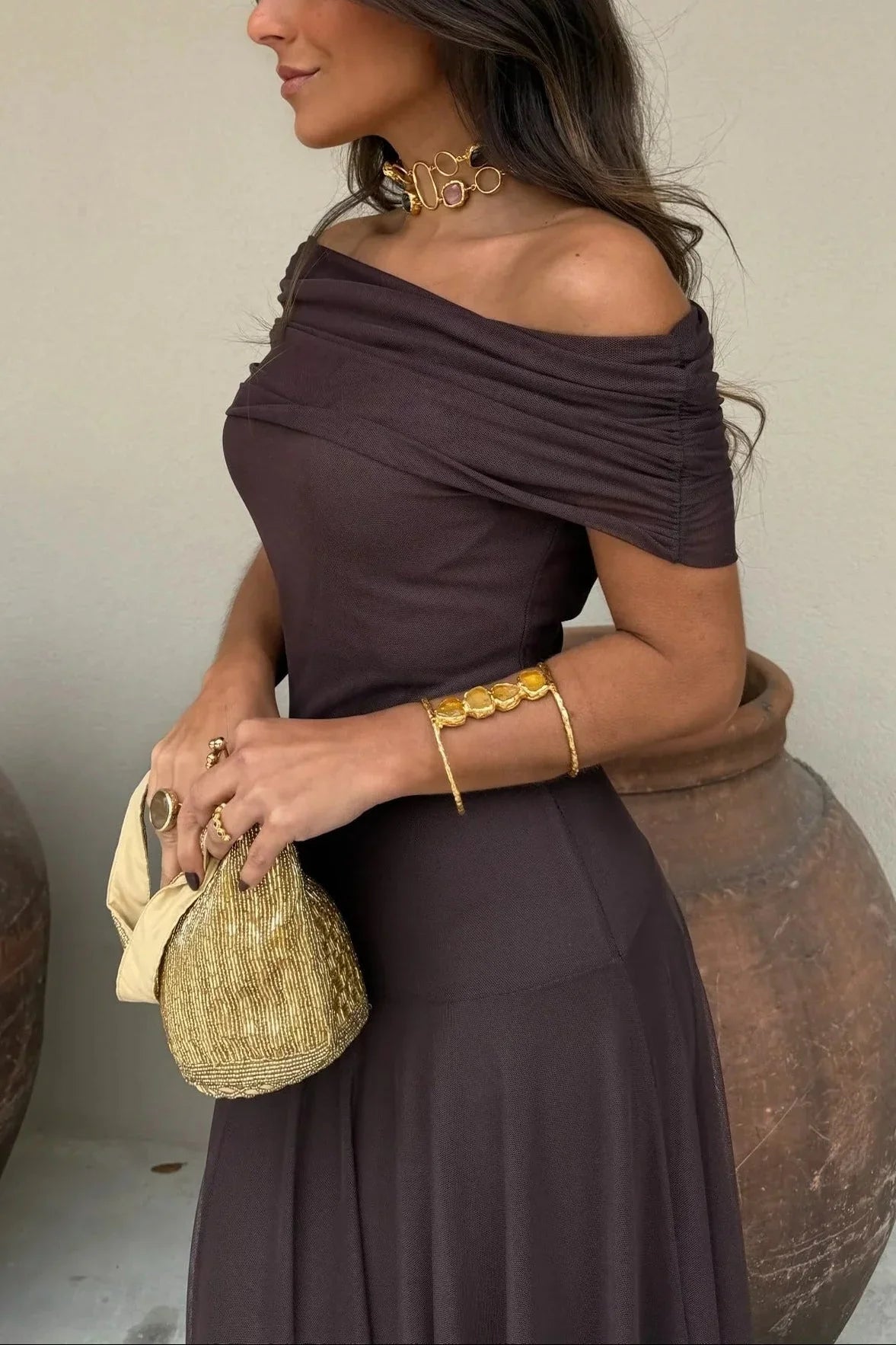 Plissiertes Sommerkleid mit einem Schulterträger für Damen 2