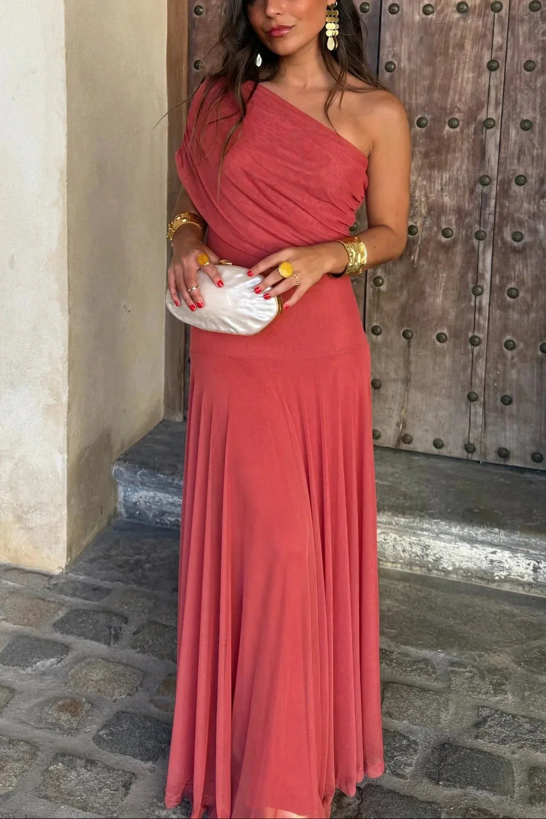 Plissiertes Sommerkleid mit einem Schulterträger für Damen 5