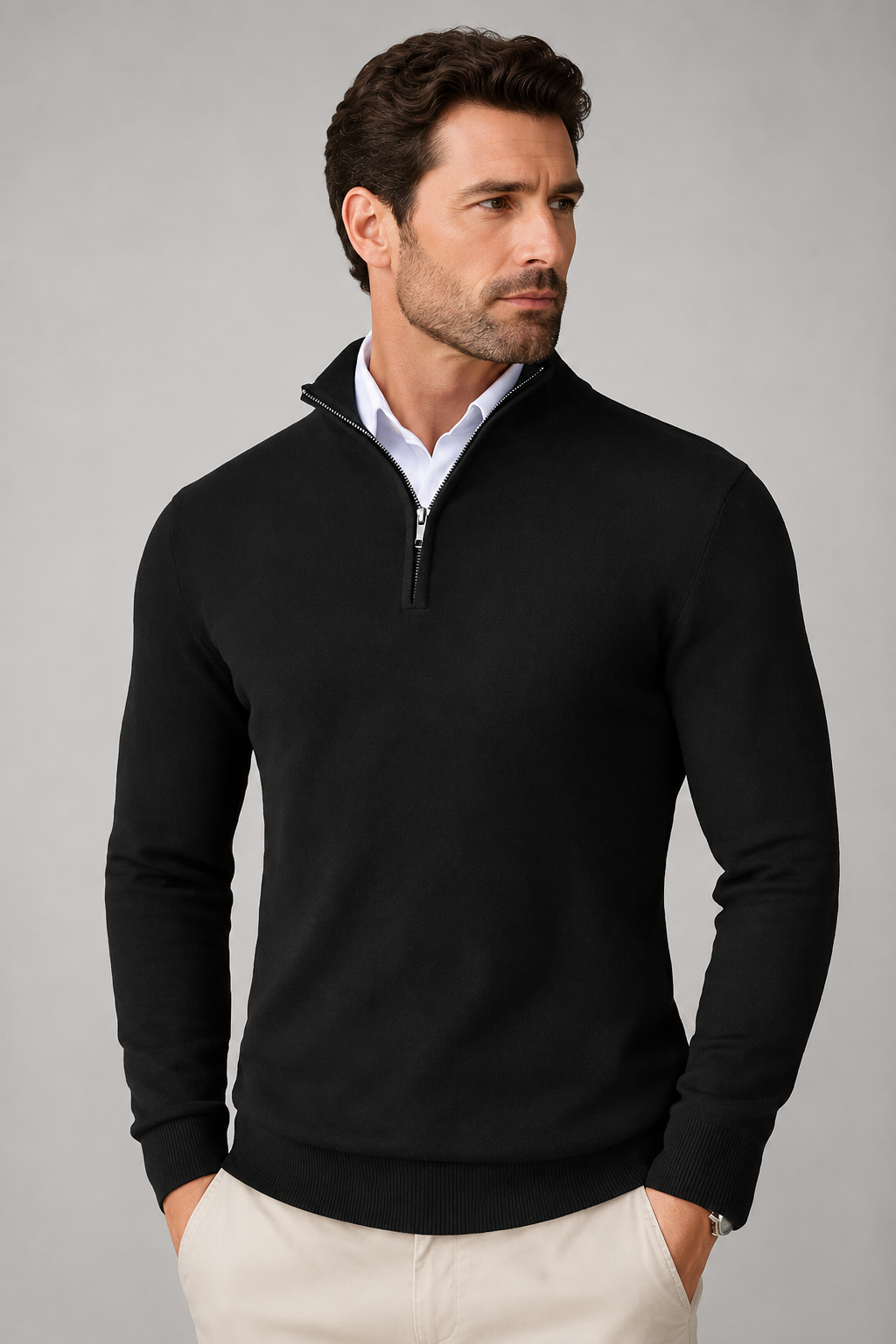 Pullover mit halbem Reißverschluss | Herren Strickpullover 1