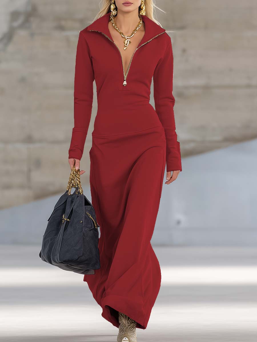 Retro-Maxikleid Rosa | Elegantes Lang Kleid mit V-Ausschnitt 2