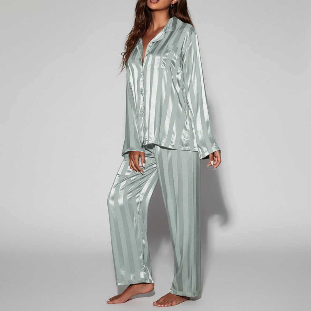 Satin-Pyjama-Anzug Carla | Damen Nachtwäsche mit Knopfverschluss 4