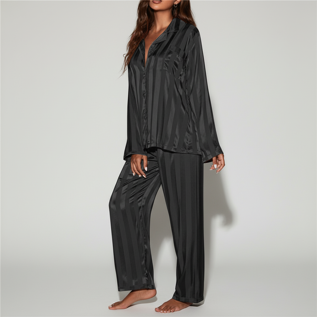 Satin-Pyjama-Anzug Carla | Damen Nachtwäsche mit Knopfverschluss 6