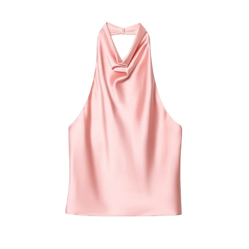 Schwarzes Satin Halter Top | Damen Strandoberteil 1