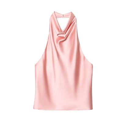 Schwarzes Satin Halter Top | Damen Strandoberteil 1