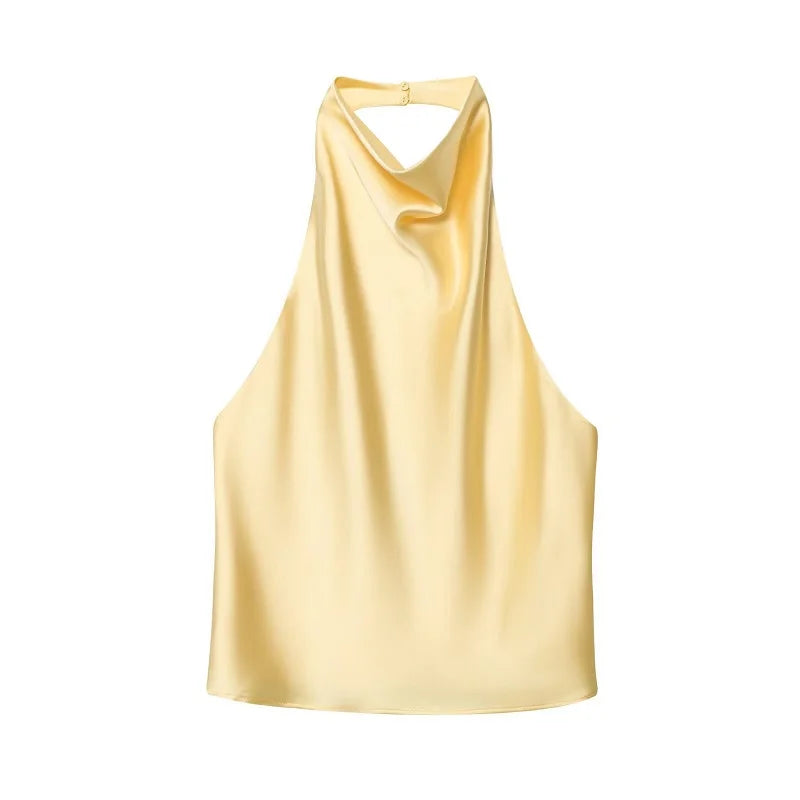 Schwarzes Satin Halter Top | Damen Strandoberteil 2