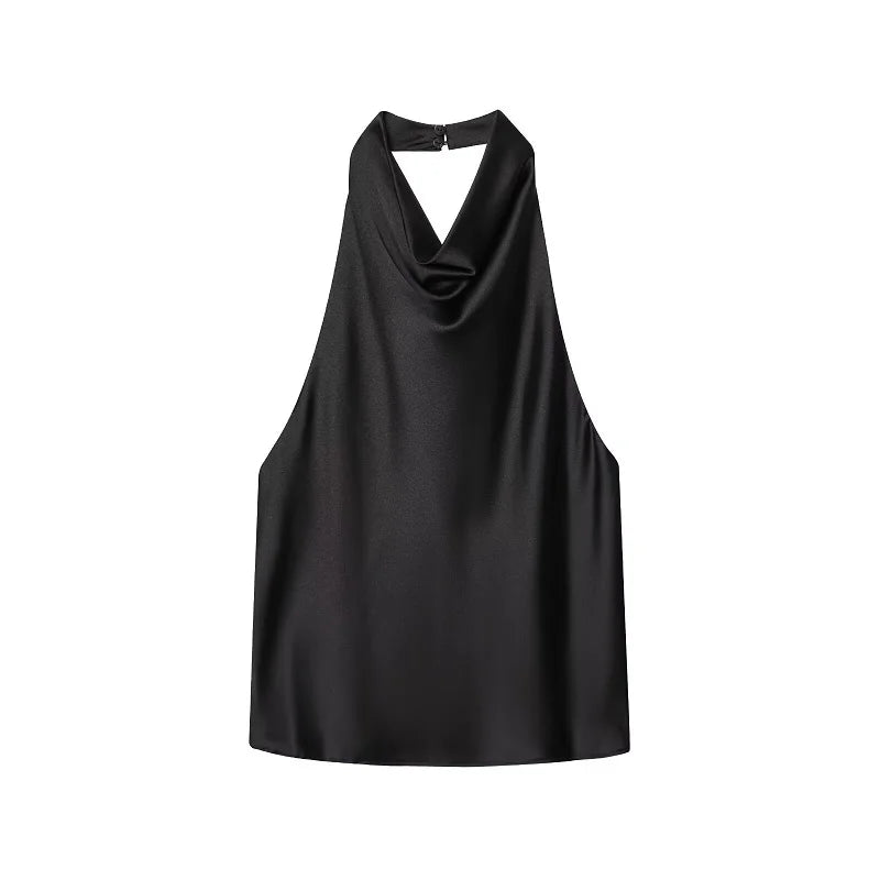 Schwarzes Satin Halter Top | Damen Strandoberteil 3