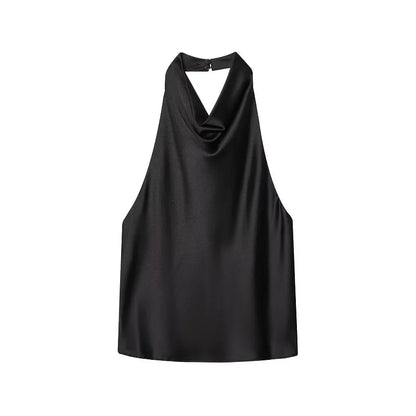 Schwarzes Satin Halter Top | Damen Strandoberteil 3