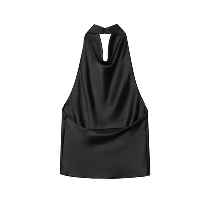Schwarzes Satin Halter Top | Damen Strandoberteil 4