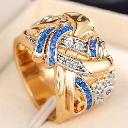 Selene | Breiter Blumenring mit blauem Zirkonia 0