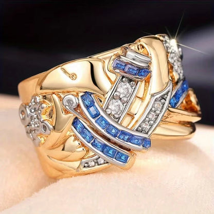 Selene | Breiter Blumenring mit blauem Zirkonia 2