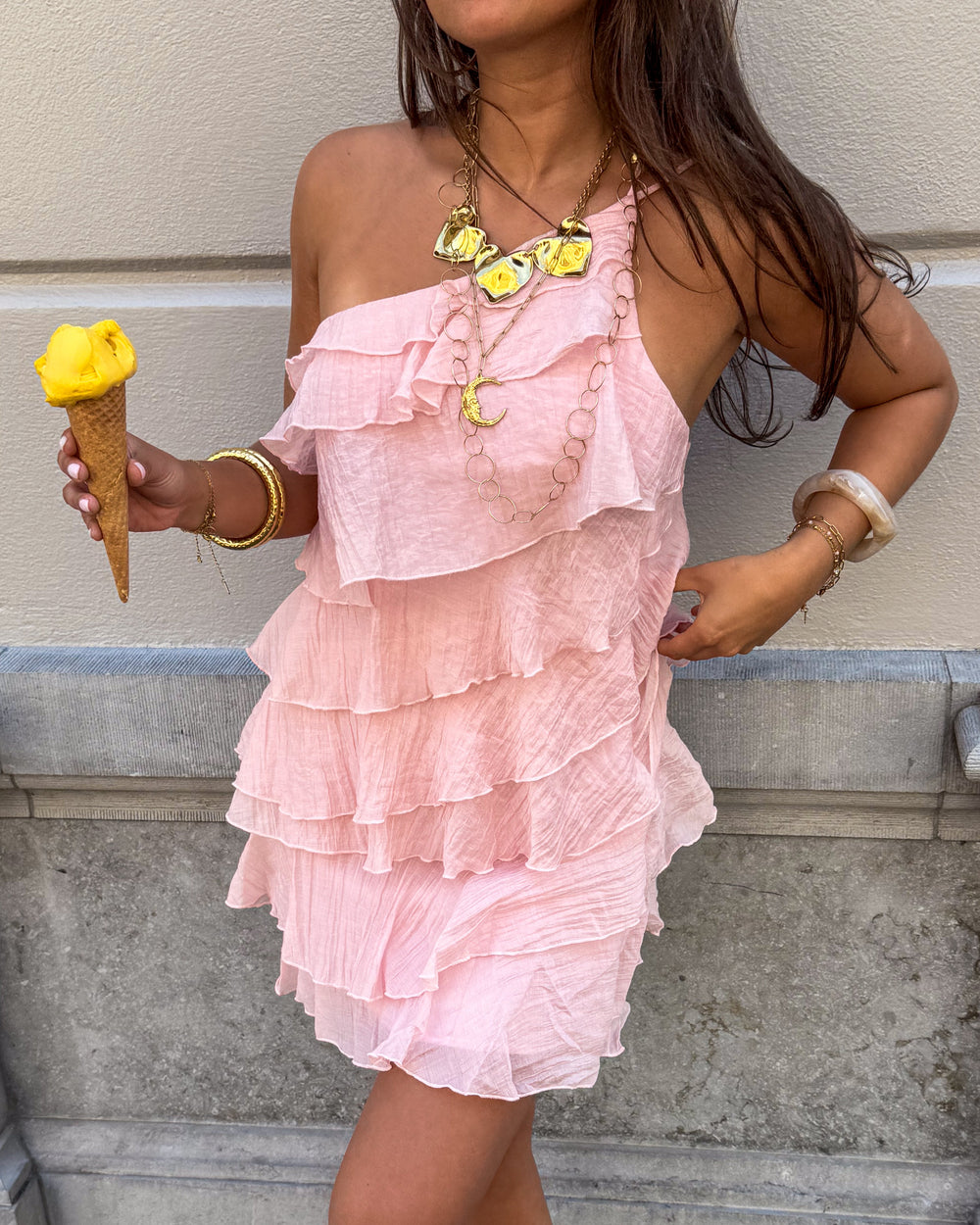 Sommer Minikleid Damen Asymmetrisch mit Rüschen 14