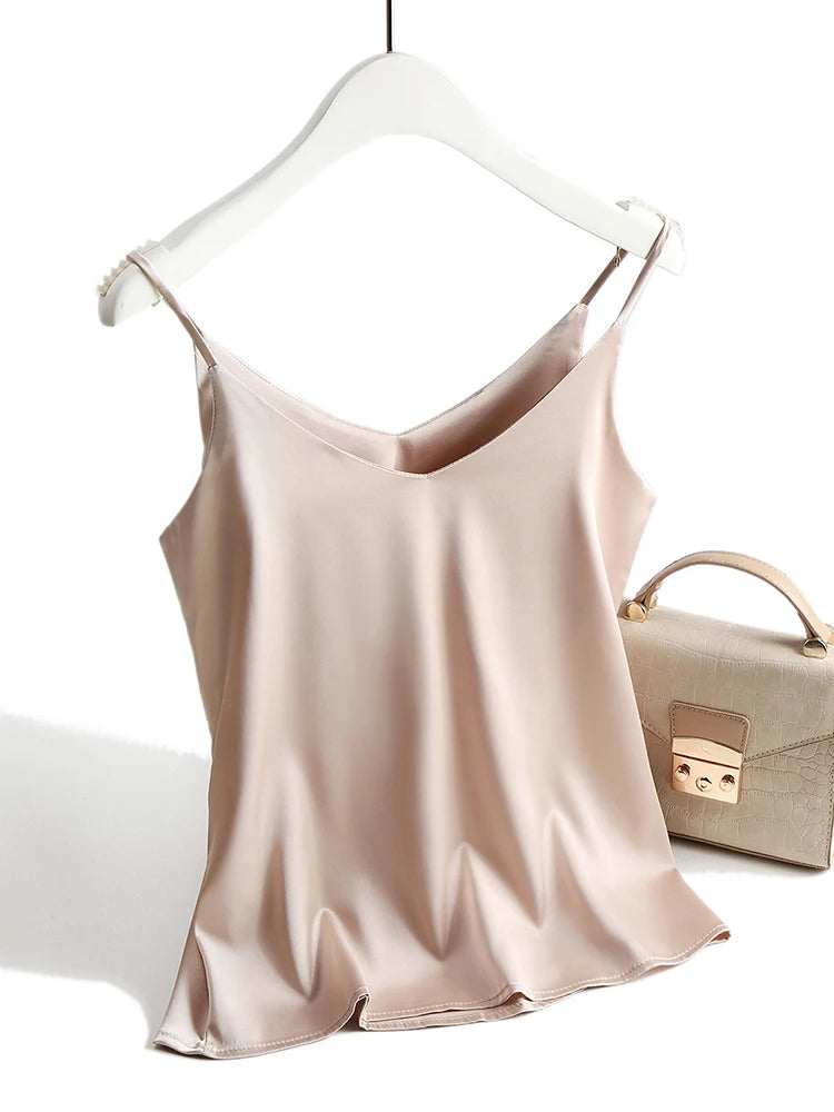 Spaghetti-Träger Top | Damen Satin Cami Oberteil 0