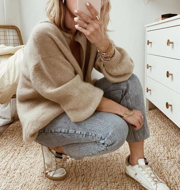 Strickjacke Übergröße mit Laternenärmeln | Lockerer Damen Cardigan 2