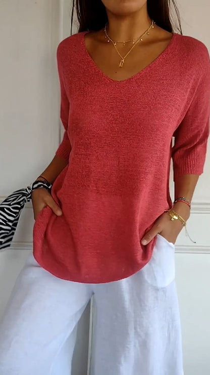Strickpullover Damen V-Ausschnitt Atmungsaktiv Vielseitig 1