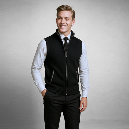 Strickweste Herren | Ärmelose Weste mit Reißverschluss und Stehkragen 1