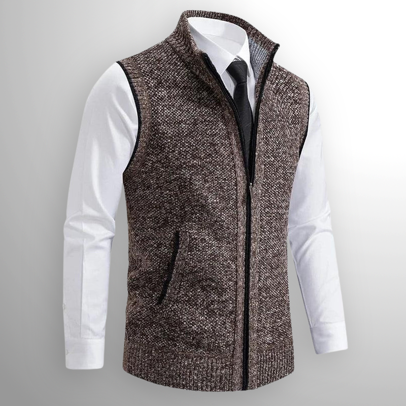 Strickweste Herren | Ärmelose Weste mit Reißverschluss und Stehkragen 4