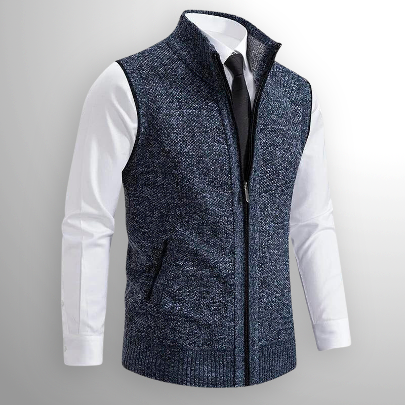 Strickweste Herren | Ärmelose Weste mit Reißverschluss und Stehkragen 5