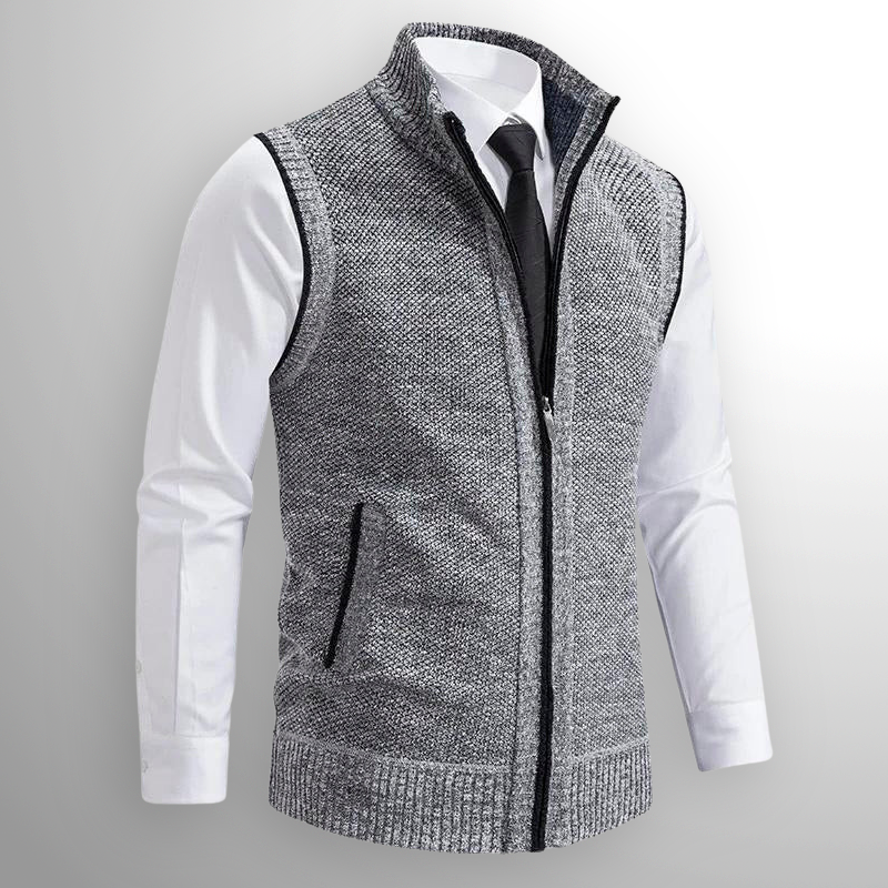 Strickweste Herren | Ärmelose Weste mit Reißverschluss und Stehkragen 6