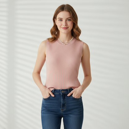 Damen Sommer Tanktop | Ärmelloses Gestricktes Shirt