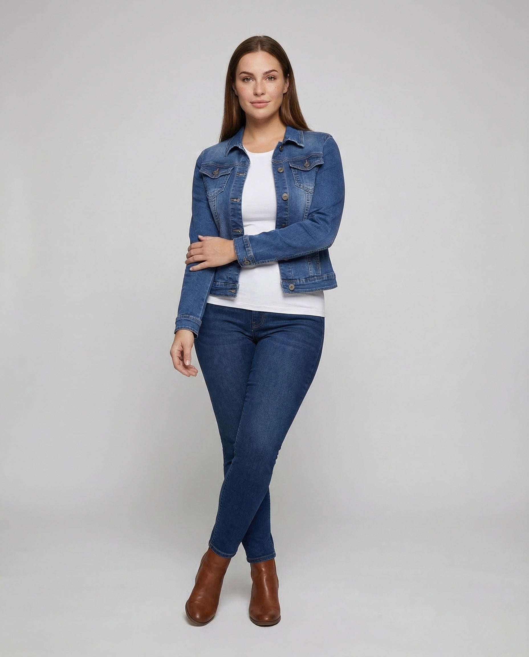 Taillierte Jeansjacke Damen | Schwarze Baumwoll-Denim Jacke 1