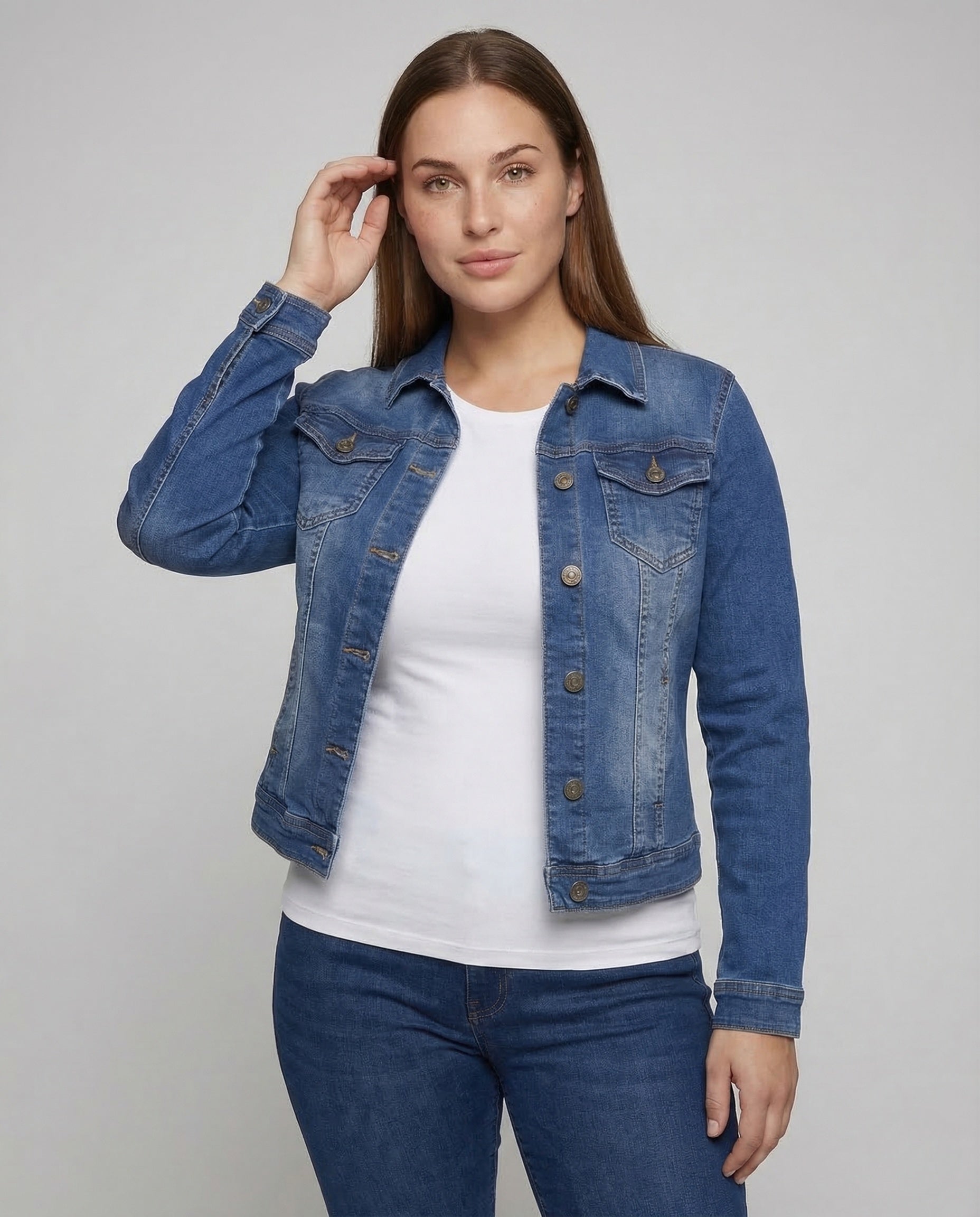 Taillierte Jeansjacke Damen | Schwarze Baumwoll-Denim Jacke 2