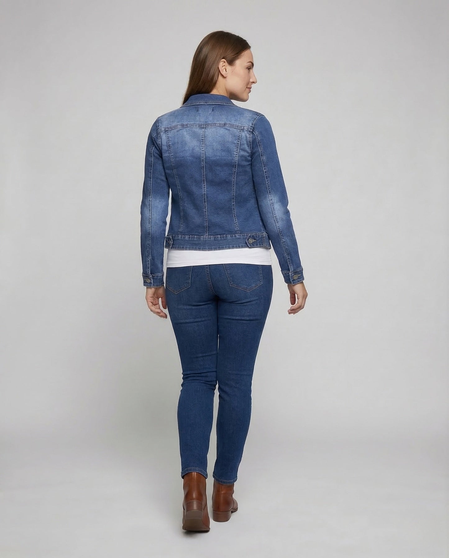 Taillierte Jeansjacke Damen | Schwarze Baumwoll-Denim Jacke 4