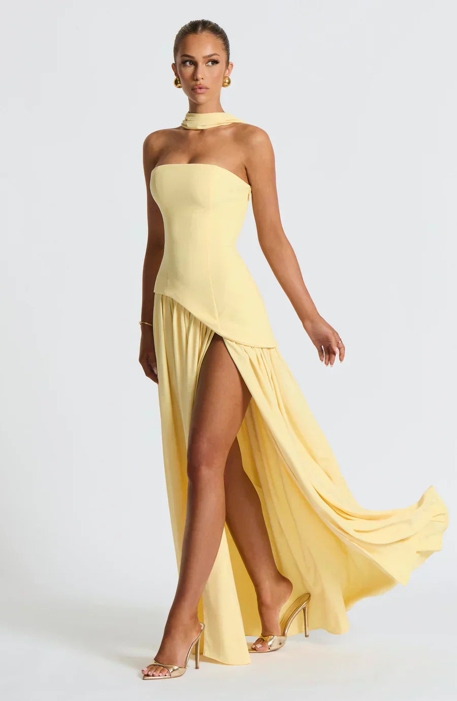 Talina | Trägerloses asymmetrisches Maxikleid Damen 0