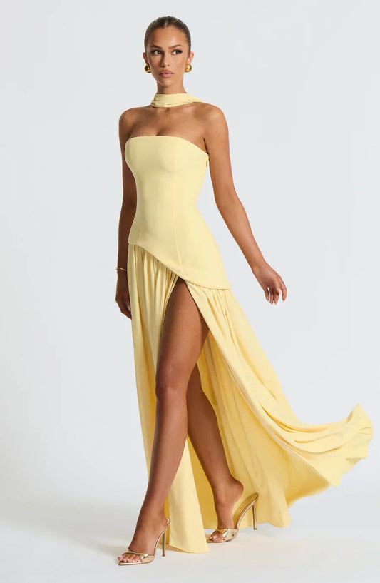 Talina | Trägerloses asymmetrisches Maxikleid Damen 0
