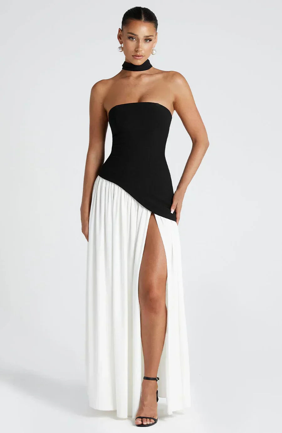Talina | Trägerloses asymmetrisches Maxikleid Damen 4
