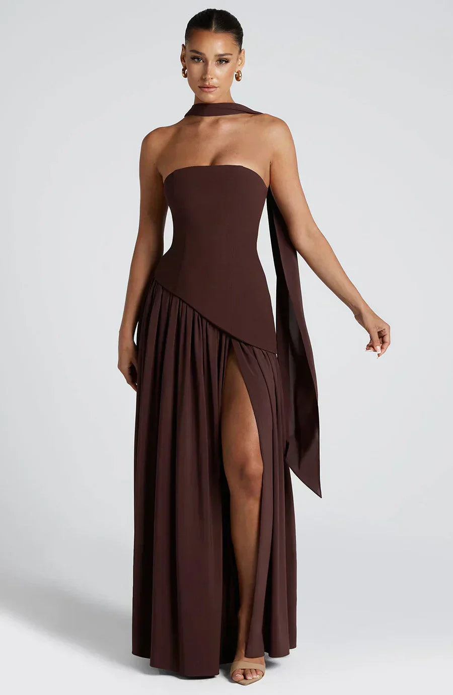 Talina | Trägerloses asymmetrisches Maxikleid Damen 7