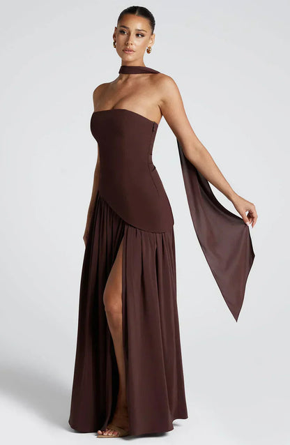 Talina | Trägerloses asymmetrisches Maxikleid Damen 8