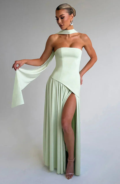 Talina | Trägerloses asymmetrisches Maxikleid Damen 9