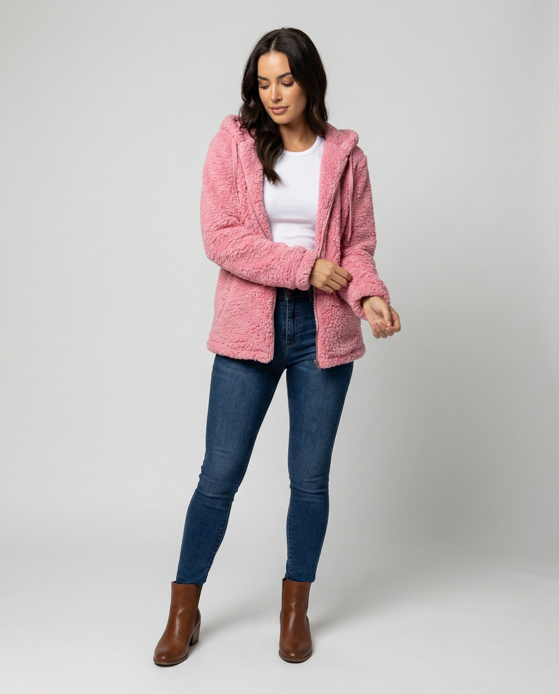 Teddyfleecejacke Damen Lang | Warme Fleecejacke mit Kapuze 1