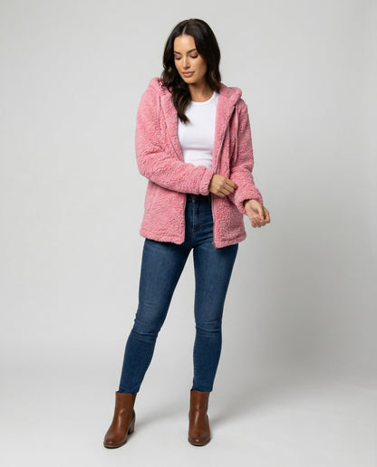 Teddyfleecejacke Damen Lang | Warme Fleecejacke mit Kapuze 1
