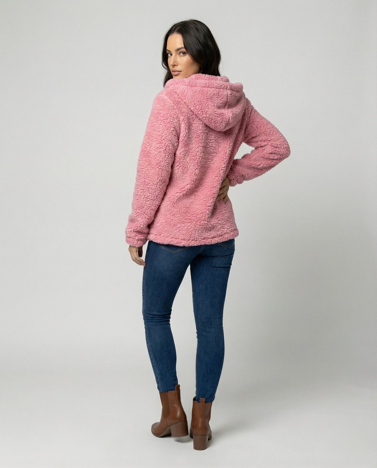 Teddyfleecejacke Damen Lang | Warme Fleecejacke mit Kapuze 3